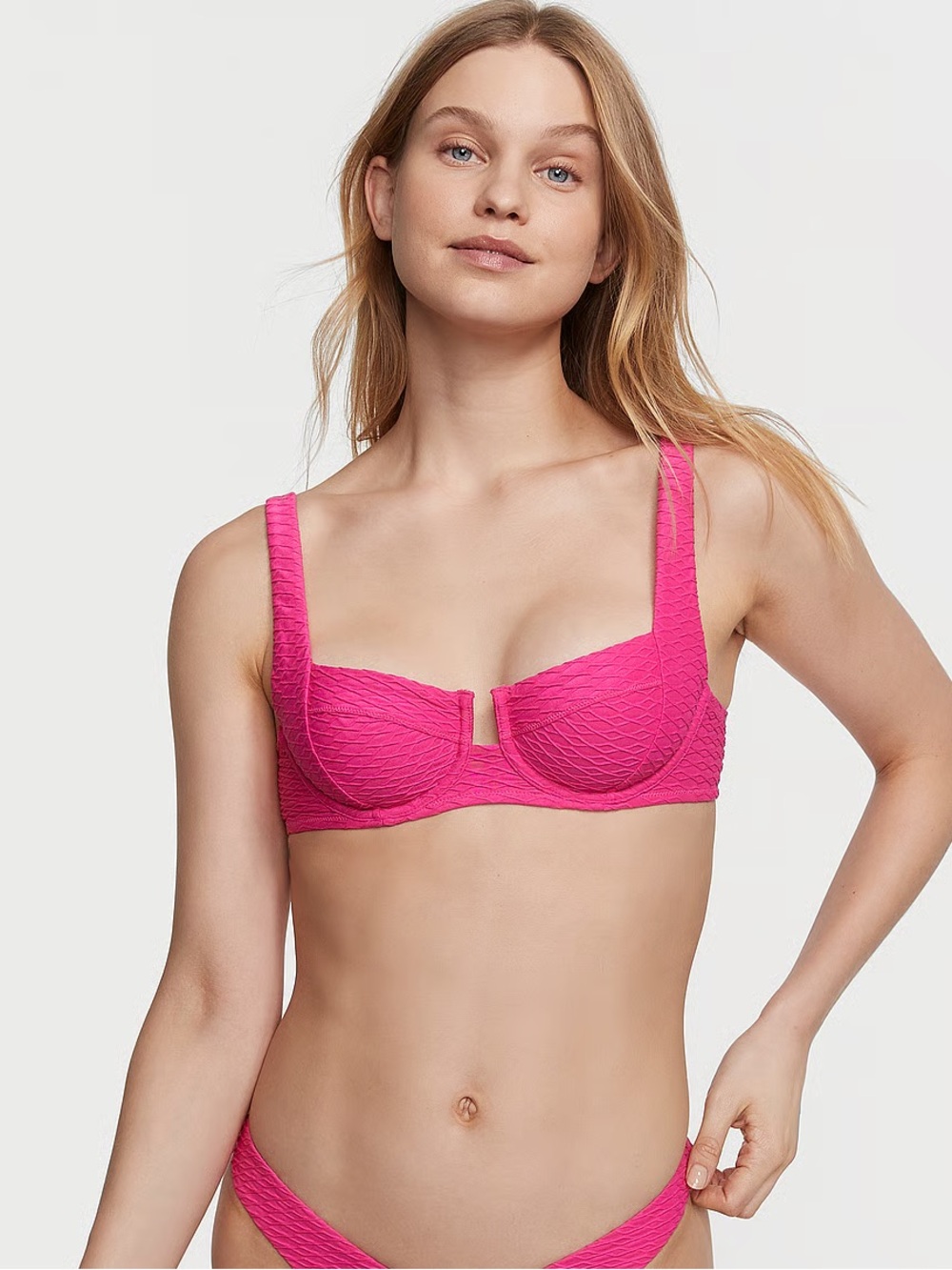 Victoria's Secret Forever Pink Fishnet Balcony Swim Bikini Top underwire